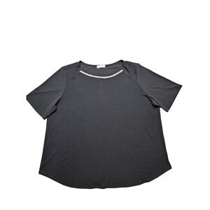 89th + Madison Womens 2X Black Rhinestone Neck Short Sleeve Blouse Top